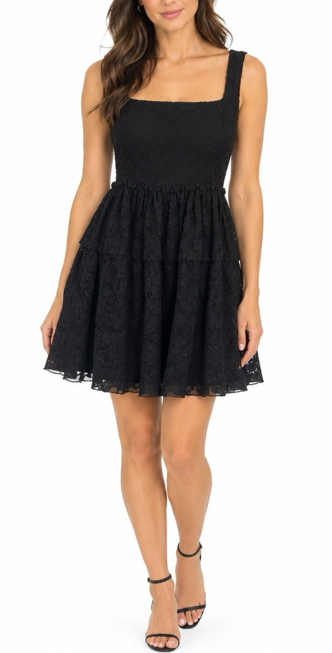 MIU MIU Fit & Flare Little Black Dress Sleeveless Mini Lace Square Neck 38 2 XS
